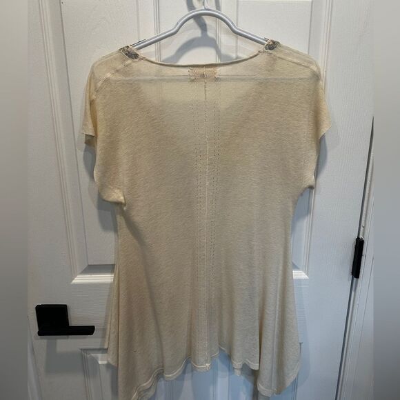 M.O.L Knits Cream with sequins V-Neck Women’s Tunic Top - Picture 5 of 12